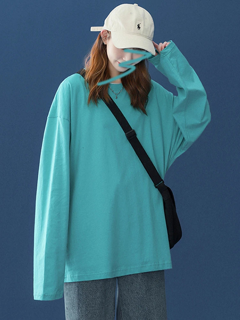 LEGIBLE 2025 Autumn Long Sleeve T-Shirt Women Basic Tee Shirt Oversize T Shirt Women Casual O-Neck Women Tshirt