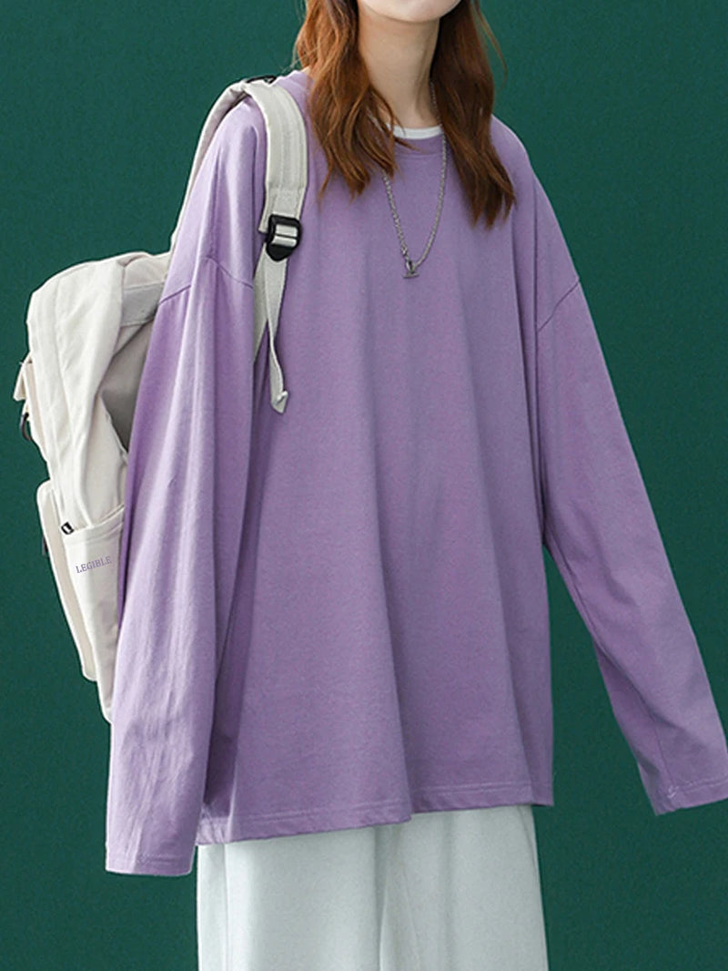 LEGIBLE 2025 Autumn Long Sleeve T-Shirt Women Basic Tee Shirt Oversize T Shirt Women Casual O-Neck Women Tshirt
